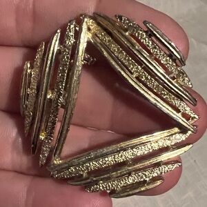 Gold Textured Brooch geometric triangle gold tone 2”